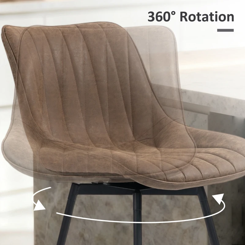 HOMCOM Set of 2 Counter Height Barstools, PU Leather Upholstered Bar Stools with Backrest, Footrest and Steel Legs, Brown