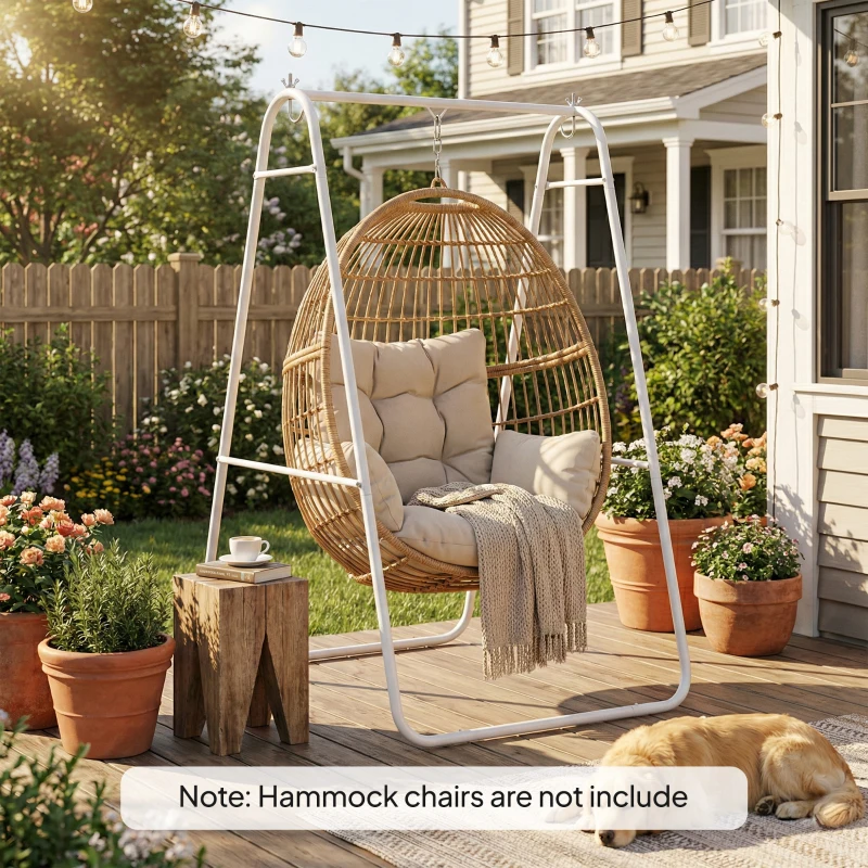 Outsunny Hammock Chair Stand Only Heavy Duty Solid Steel A-Frame for Hanging Hammock, Egg Chair, Max Load 330 LBS, White