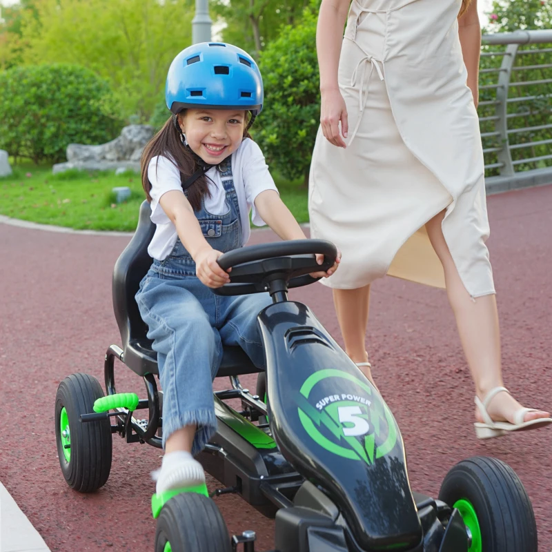 Aosom Ergonomic Pedal Go Kart Kids Ride-on Toy with Tough, Wear-Resistant Tread for Boys & Girls, Ages 5-12, Green