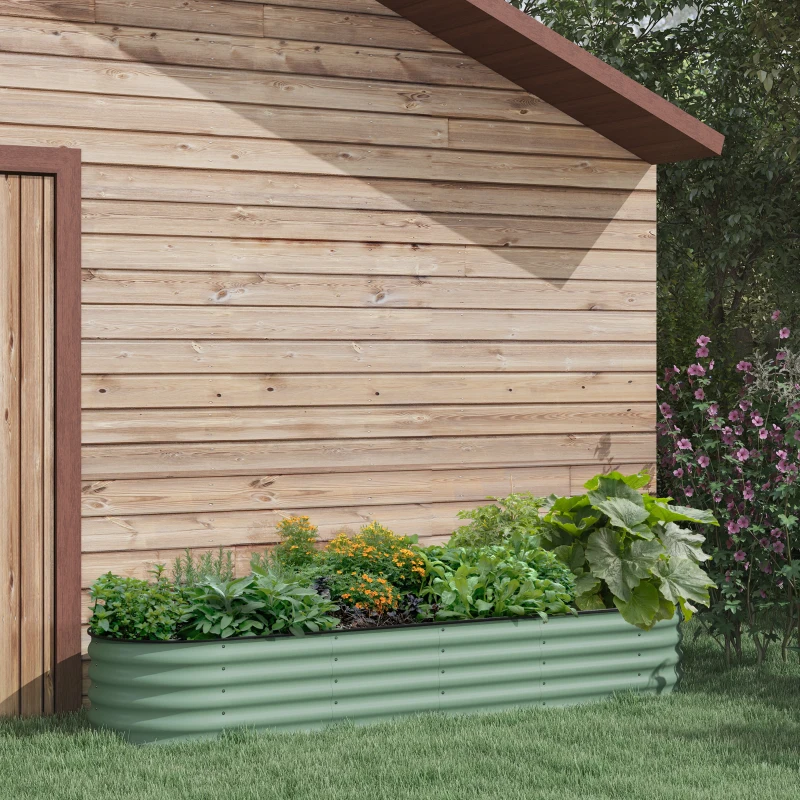 Outsunny 8 x 2 x 1.5ft Galvanized Raised Garden Bed Kit, Metal Planter Box with Safety Edging,  Green