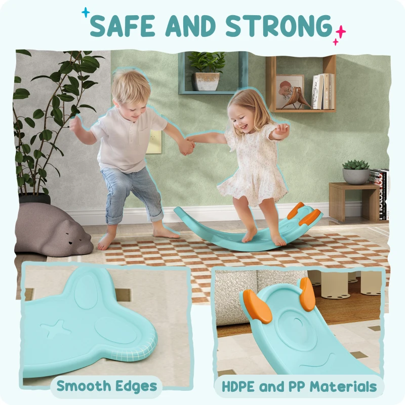 Qaba 24.4" Kids Balance Board, Wobble Board Toddler Curved Rocker, Preschool Balance & Sensory Play Toy, Ages 3-6 Light Blue