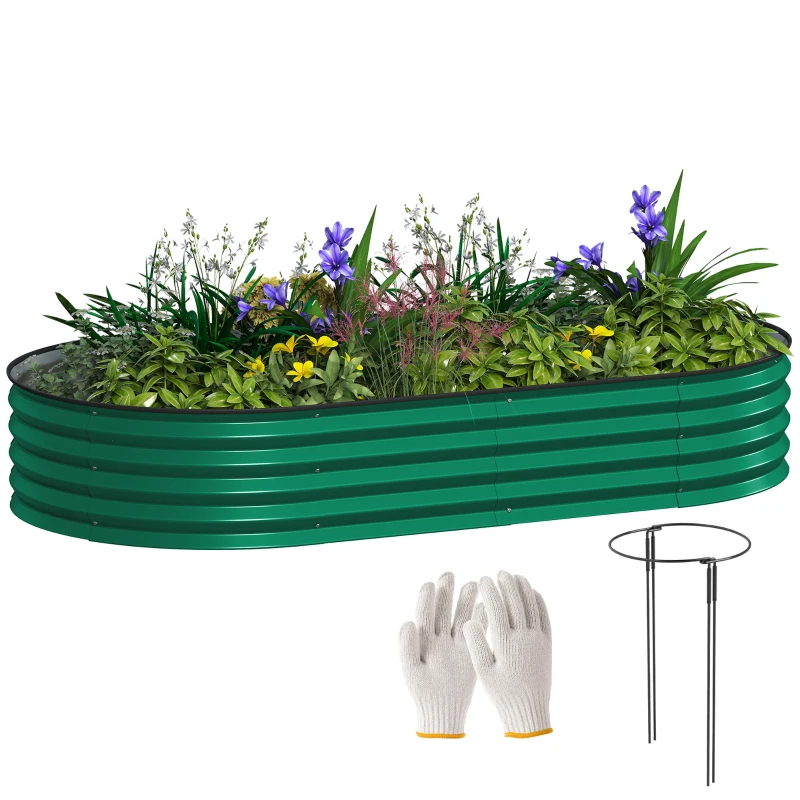 Outsunny 6' x 3' x 1' Large Outdoor Planter Box, Galvanized Raised Garden Bed with Metal Plant Stake, Green