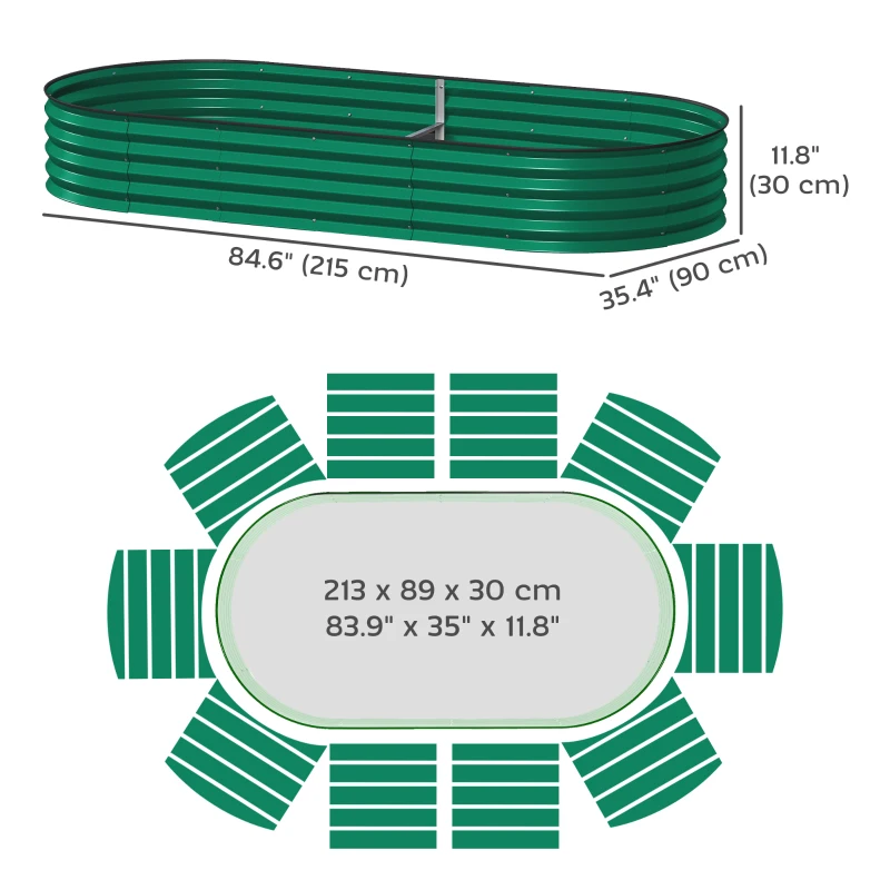 Outsunny 7 x 3 x 1ft Galvanized Raised Garden Bed Kit, Metal Planter Box with Safety Edging, Green