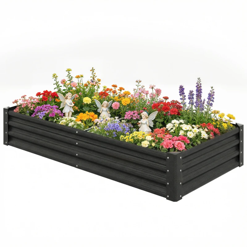 Outsunny Galvanized Garden Beds with Open Bottom, Outdoor Planter Box for Herbs Vegetables, 6 x 3 x 1ft, Black