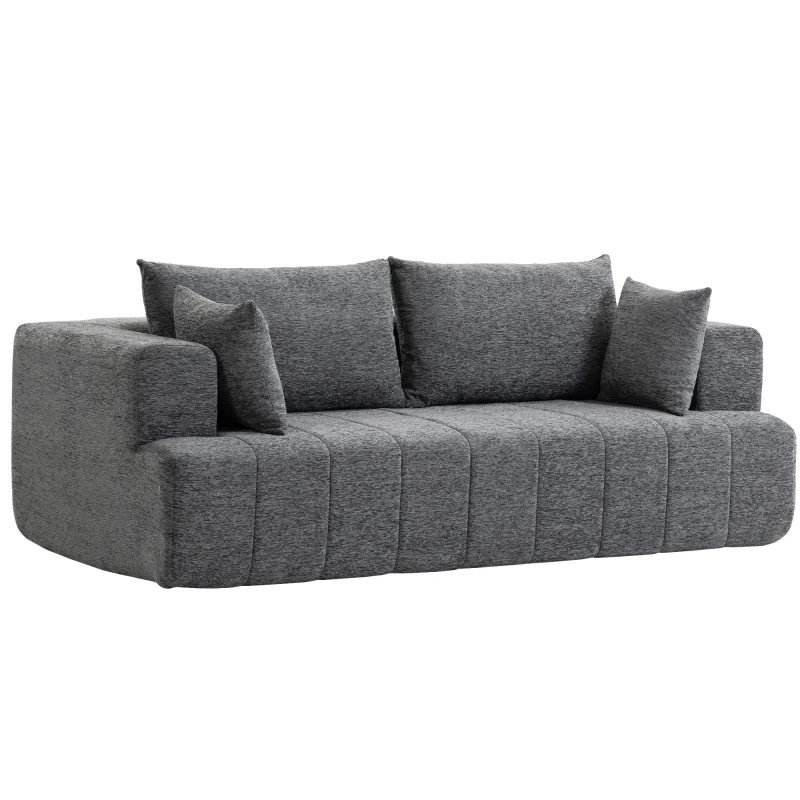 HOMCOM 3 Seater Sofa, Chenille Boneless Cloud Couch with Thick Spring Cushion, Wide and Deep Seat, Wide Armrests, Grey