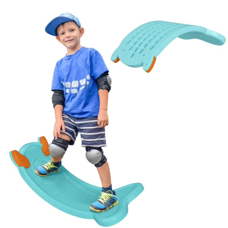 Qaba 24.4" Kids Balance Board, Wobble Board Toddler Curved Rocker, Preschool Balance & Sensory Play Toy, Ages 3-6 Light Blue