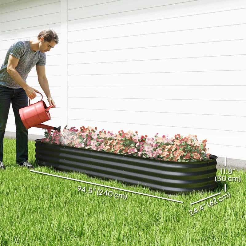 Outsunny 7.9 x 2 x 1ft Galvanized Raised Garden Bed Kit, Metal Planter Box with Safety Edging, Black