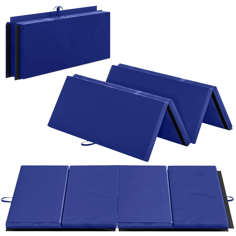 Soozier 4'x10'x2" Folding Gymnastics Tumbling Mat, Exercise Mat with Carrying Handles for Yoga, MMA, Martial Arts, Blue