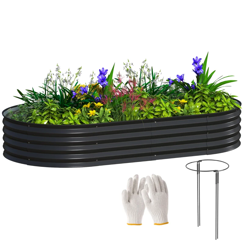 Outsunny 6 x 3 x 1ft Galvanized Raised Garden Bed Kit, Metal Planter Box with Safety Edging,  Black