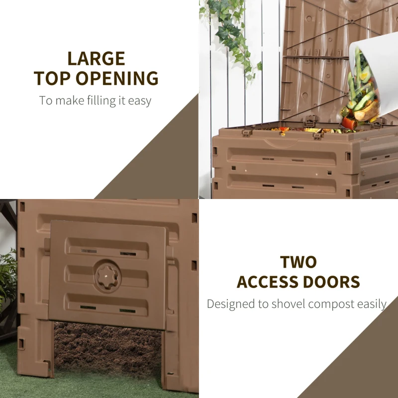 Outsunny Compost Bin, Garden Composter with 80 Vents and 2 Doors, 120 Gallon (450L), Brown