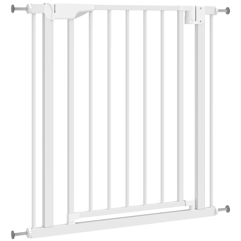 PawHut Baby Gate, Pet Safety Gate Pressure Fit, 30"-32" Wide with Two-Way Open, Auto-Close for Stair, Doorways, Hallways, White