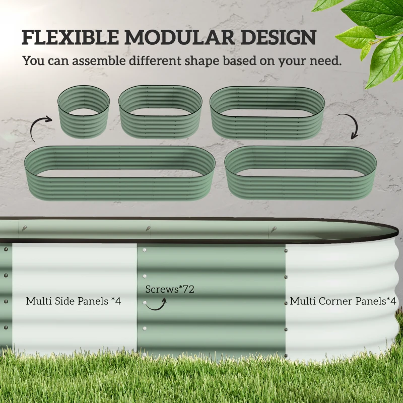 Outsunny 8 x 2 x 1.5ft Galvanized Raised Garden Bed Kit, Metal Planter Box with Safety Edging,  Green