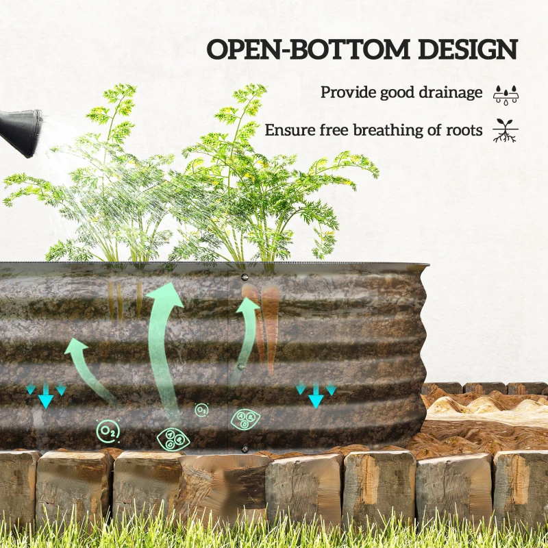 Outsunny 7.9 x 2 x 1ft Galvanized Raised Garden Bed Kit, Metal Planter Box with Safety Edging, Black