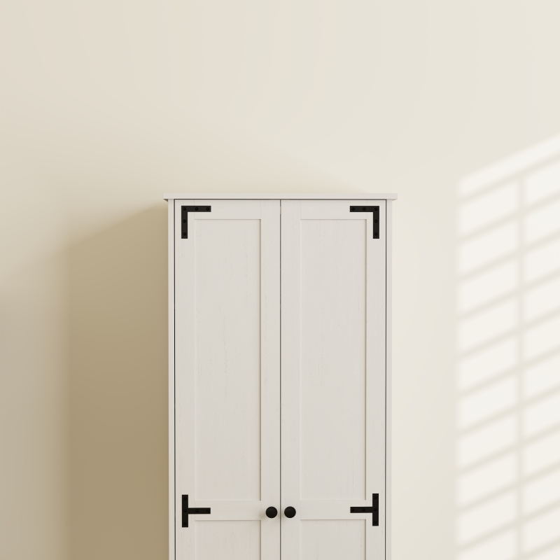HOMCOM 67" Farmhouse Pantry Cabinet with 2 Doors, Tall Storage Cabinet with Adjustable Shelves, Distressed White
