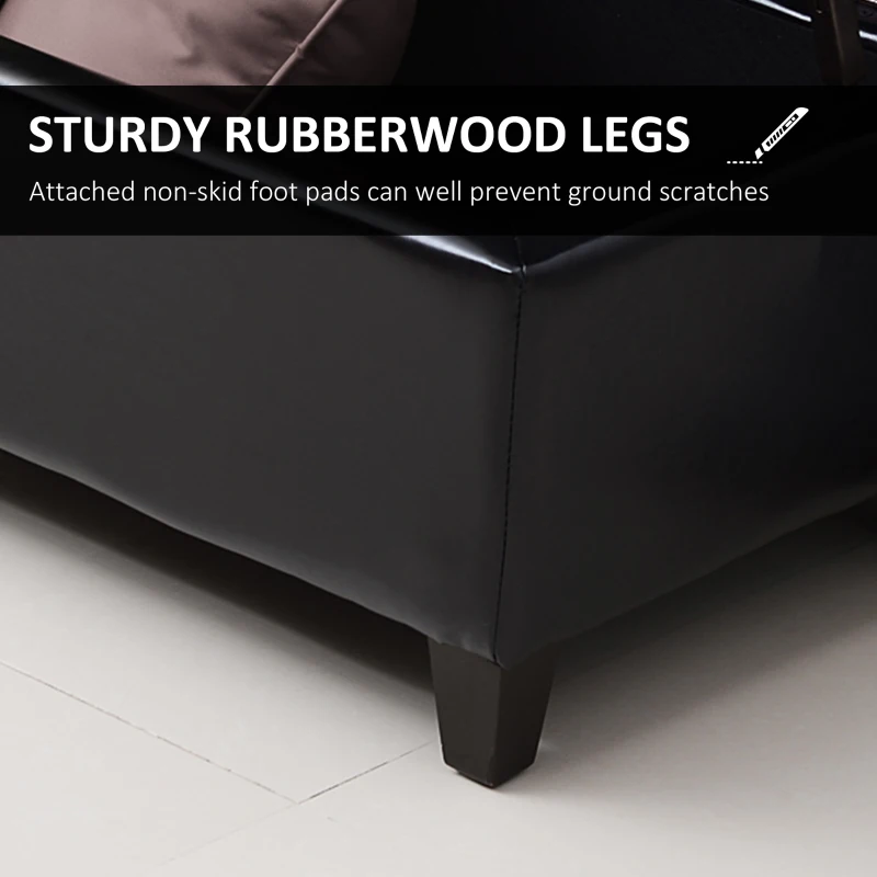 HOMCOM Storage Ottoman Bench, Foot Rest with Solid Wood Legs, 51 Inches PU Leather Storage Chest for Living Room, Black