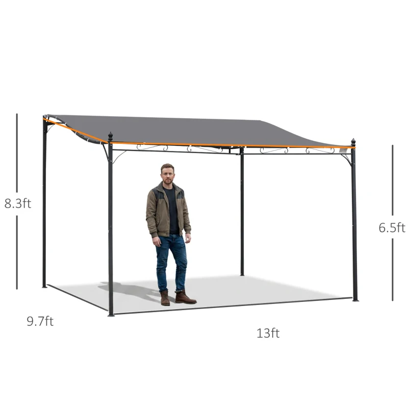 Outsunny 10' x 13' Outdoor Pergola Gazebo, Steel Patio Canopy with Weather-Resistant Fabric and Drainage Holes, Gray
