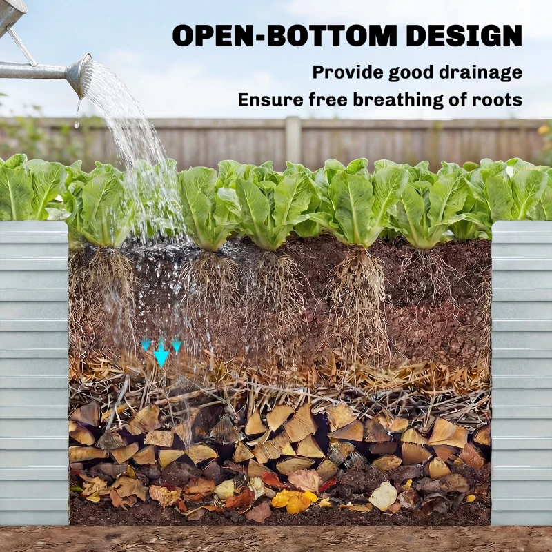 Outsunny 8' x 4' x 2' Raised Garden Bed, Galvanized Planter Box for Growing Flowers, Herbs and Vegetables, Silver