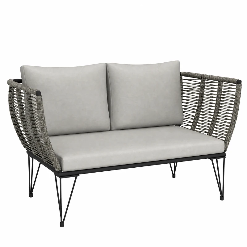 Outsunny Outdoor Couch Patio Sofa with Cushions, 2 Seater Patio Furniture Loveseat with Galvanized Steel Frame, Light Grey