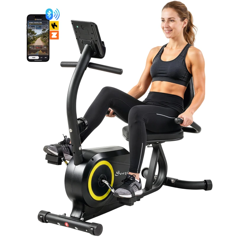Soozier Recumbent Exercise Bike for Home, Stationary Bike with Bluetooth, App Connectivity, Quiet 8-Level Magnetic Resistance