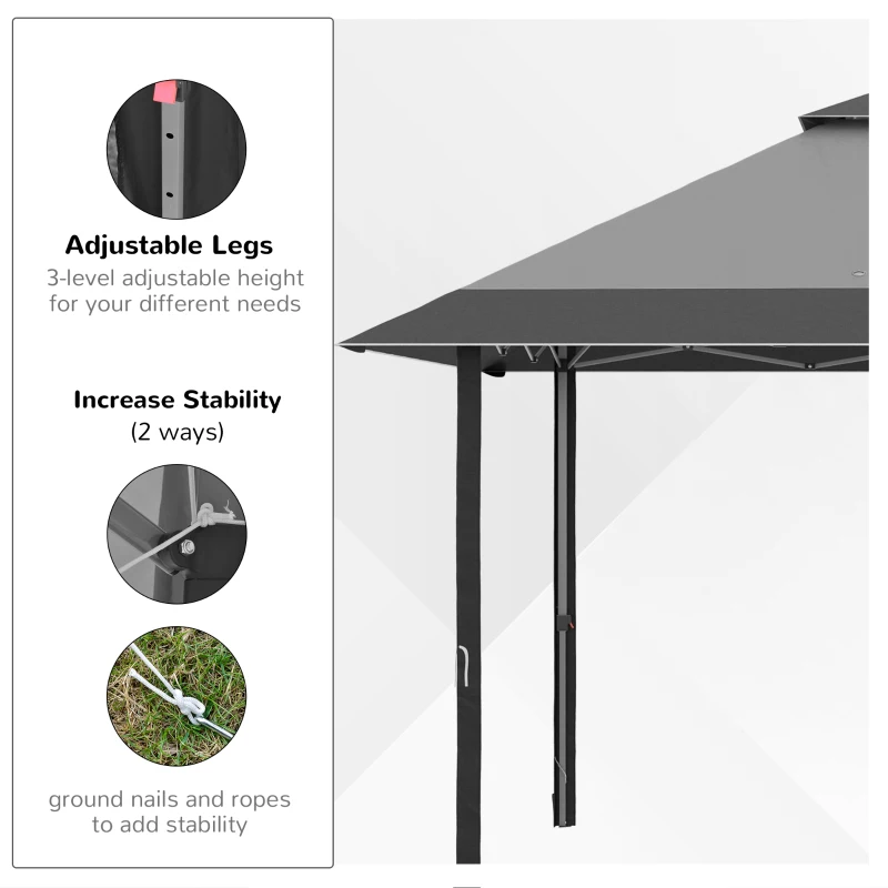 Outsunny 13' x 13' Pop Up Party Tent Outdoor Canopy with Top Vent, 3-Level Adjustable Height, and Roller Bag, Grey