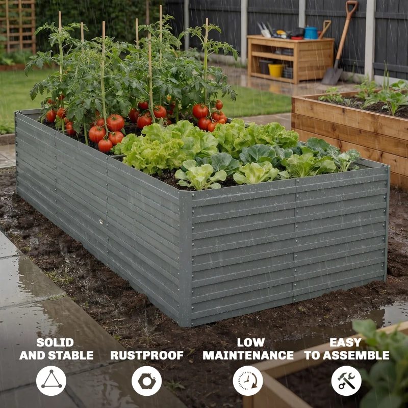 Outsunny 8' x 4' x 2' Raised Garden Bed, Galvanized Planter Box for Growing Flowers, Herbs and Vegetables, Light Grey
