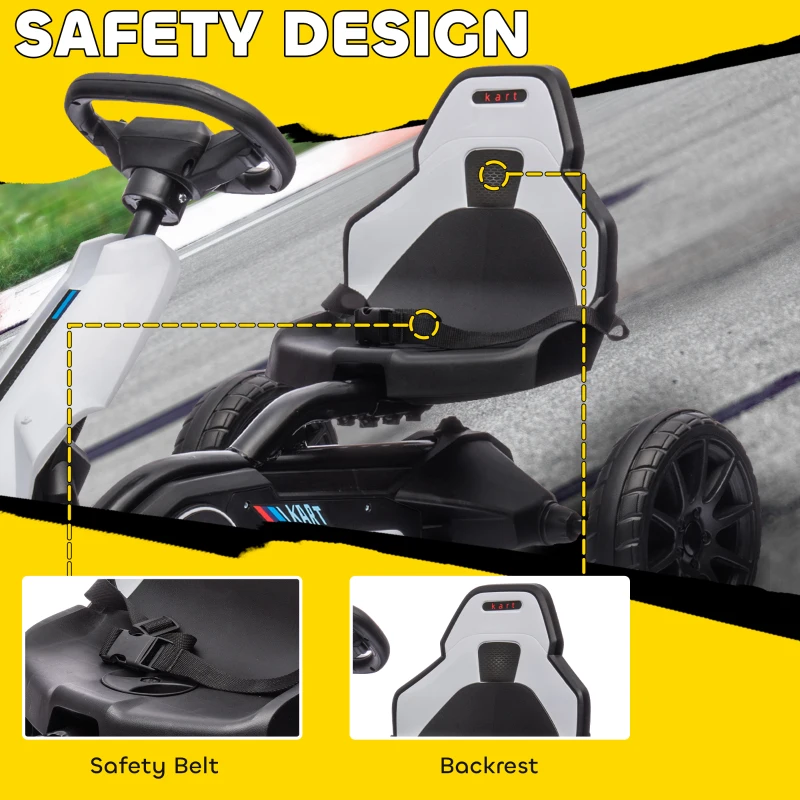 Aosom 12V Electric Go Kart for Kids, Ride On Toy with EVA Tires, 2 Speeds, Adjustable Seat, Safety Belt for 3-8 Years, White