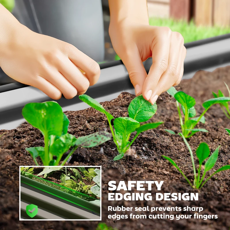 Outsunny 7 x 3 x 1ft Galvanized Raised Garden Bed Kit, Metal Planter Box with Safety Edging, Dark Grey