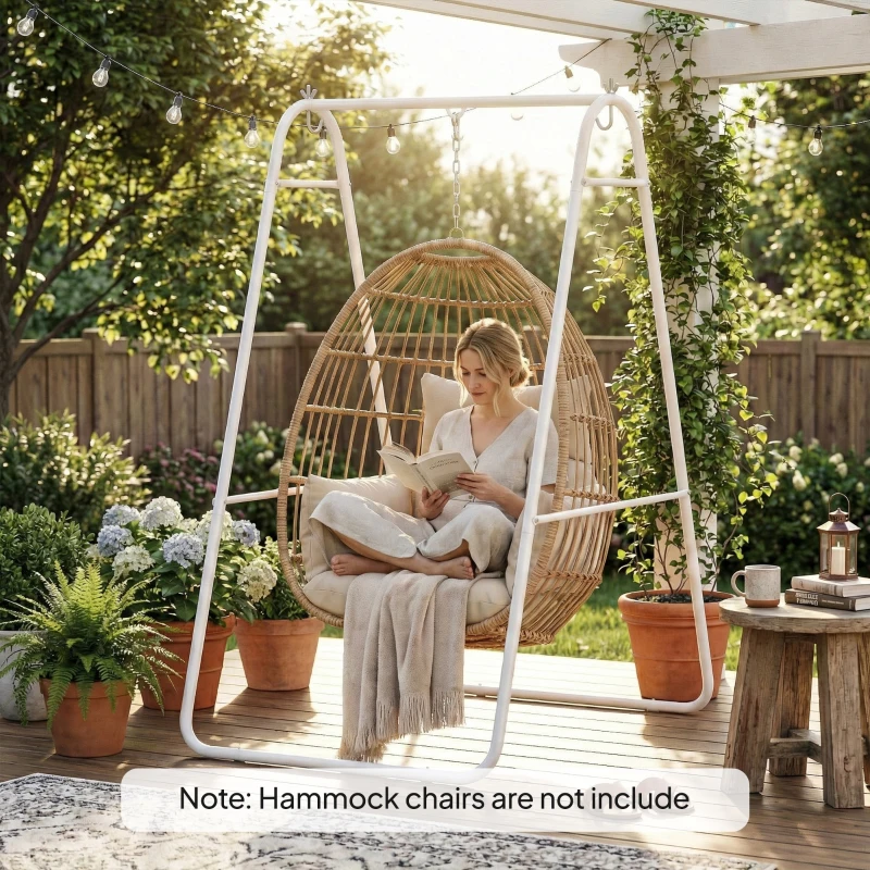 Outsunny Hammock Chair Stand Only Heavy Duty Solid Steel A-Frame for Hanging Hammock, Egg Chair, Max Load 330 LBS, White