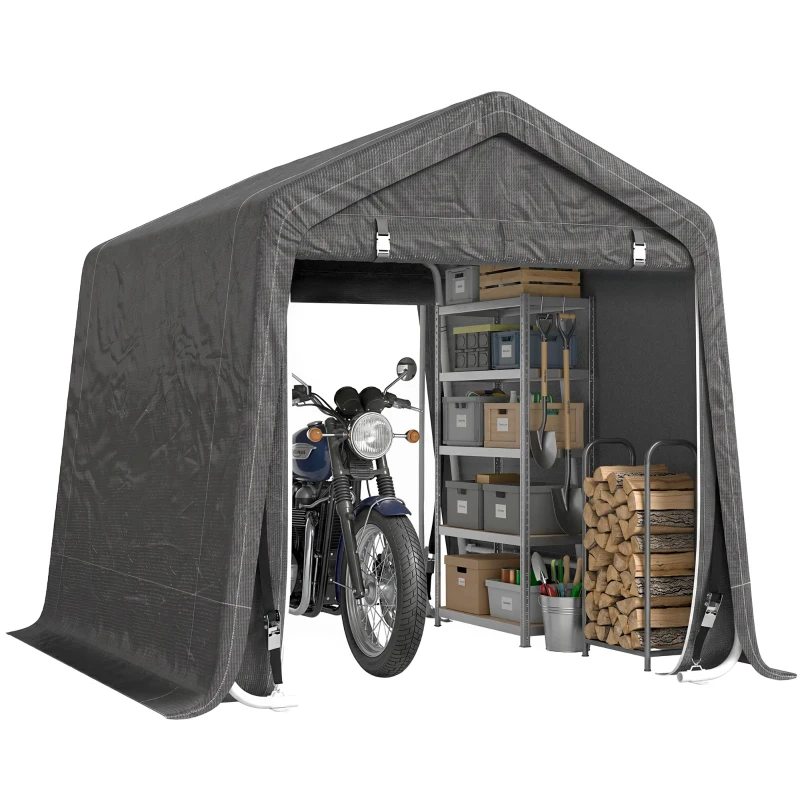 Outsunny 9.2' x 7.9' Garden Storage Tent, Patio Storage Shelter w/ Metal Frame and Double Zipper Doors, Dark Grey