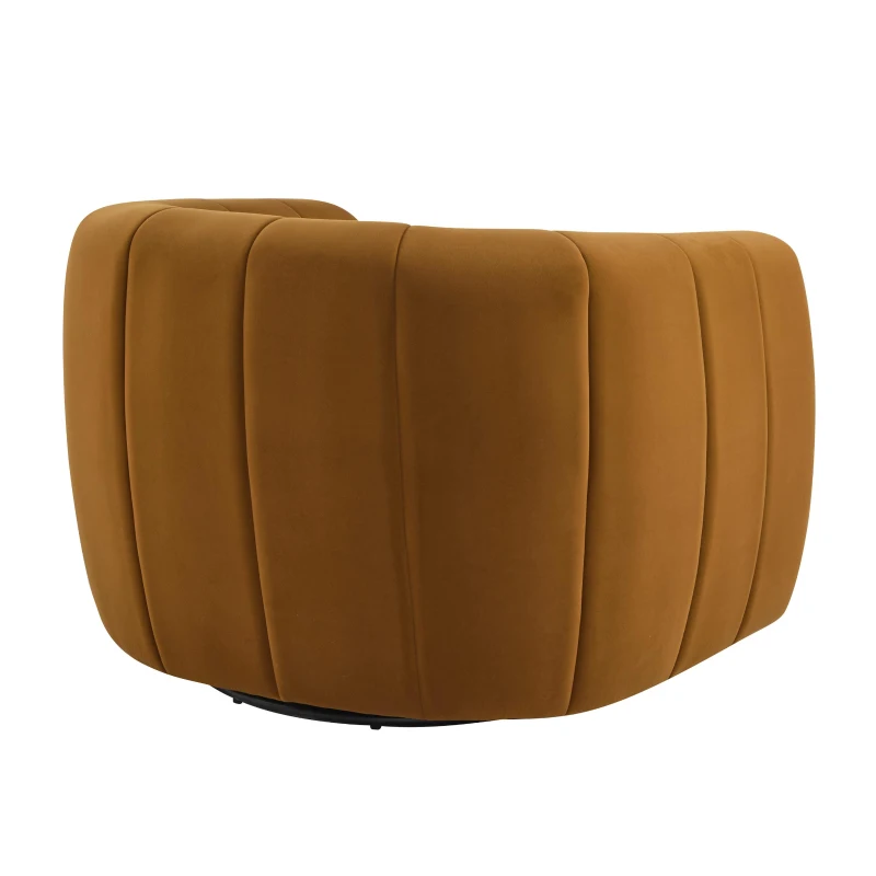 Modern Swivel Club Chair with Boutique-Feel Seat, Semi-Circular Backrest Armchair with Integrated Armrests, 37'' L x 32.5'' W x 26.5'' H, Black+Caramel