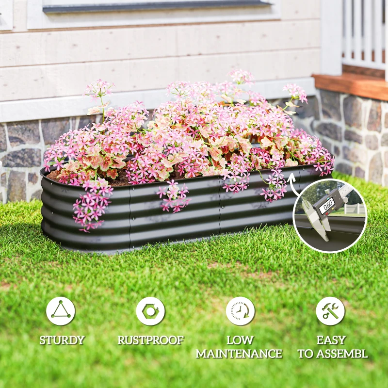 Outsunny 4.9 x 2 x 1ft Galvanized Raised Garden Bed Kit, Metal Planter Box with Safety Edging, Dark Grey