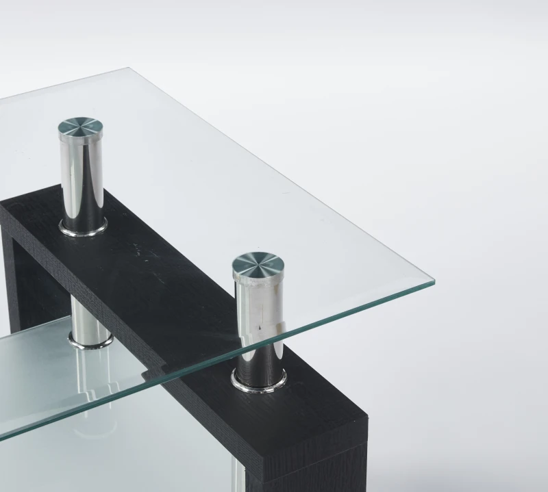Modern 2-Tier Glass Coffee Table with Double-Layer Clear Top, Space-Saving Center Table with Sturdy Supporting Legs, 34.5'' L x 19'' W x 16.5'' H, Black