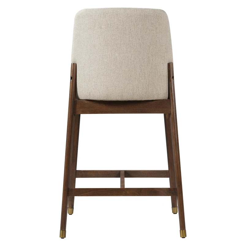 Counter Height Bar Stool Set of 2 with Premium Rubberwood, Modern Bar Chairs with Metal-Tipped Feet, 20'' L x 22.5'' W x 38'' H, Beige+Walnut