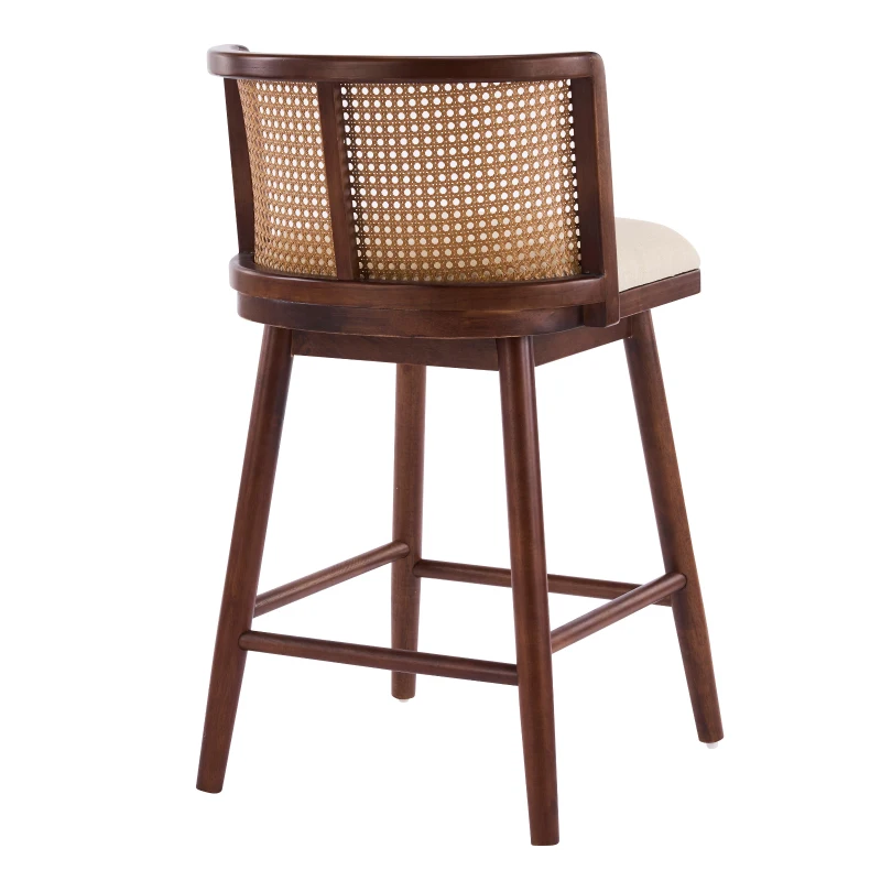 Woven Rattan Counter Chairs with Padded Upholstered Seat, Counter Height Bar Stools with Durable Frame, 19.5'' L x 21'' W x 35'' H, Beige+Walnut