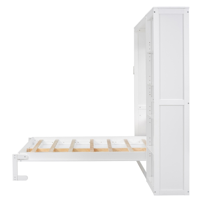 Space-Saving Murphy Bed with 5-layer Folded Cabinet, Solid Murphy Bed Frame with 600 lbs Weight Capacity, 87.5" L x 15.5" W x 83.5" H, White