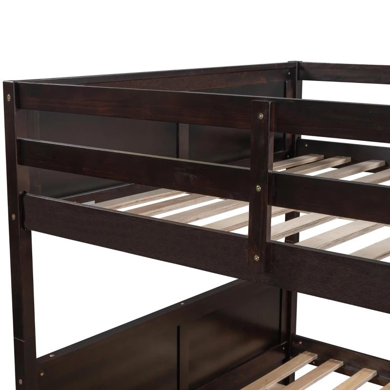 Full-Over-Full Bunk Bed with Pullout Trundle, Space-Saving Bed Frame with 2 Separate Beds, 79.5" L x 57" W x 60" H, Espresso