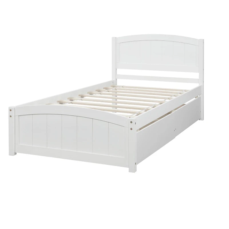 Solid Twin Wood Platform Bed with Strong Pine Legs and Durable Material, Bunk Bed with 2 Drawers Below, 79.5" L x 41.5" W x 37.5" H , White