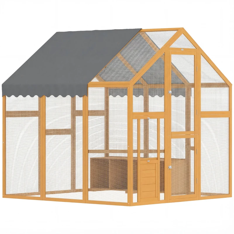 PawHut Large Wooden Chicken Run with Waterproof & Anti-UV Cover, for 6-8 Chickens, for Backyard, Farm, Yellow