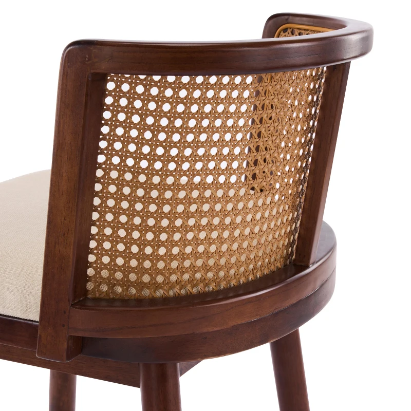Woven Rattan Counter Chairs with Padded Upholstered Seat, Counter Height Bar Stools with Durable Frame, 19.5'' L x 21'' W x 35'' H, Beige+Walnut