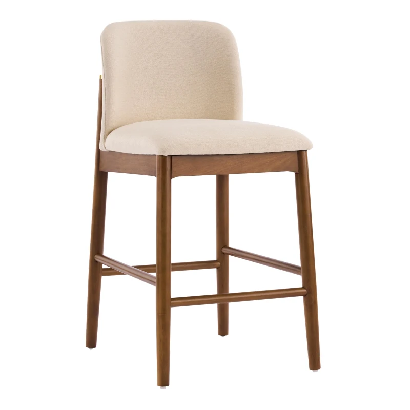 Cozy Lois Indoor Upholstered Wooden Stools with Padded Soft Fabric, Sturdy Bar Chairs with Footrest, 19" L x 22" W x 37" H, Beige+Walnut