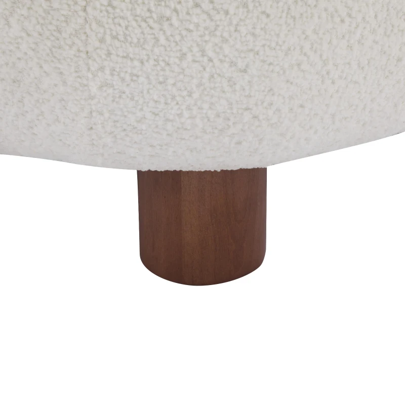 Modern Bouclé Fabric Accent Chair with Curved Backrest, Cozy Lounge Seating with Solid Birch Wood Frame, 29'' L x 31'' W x 29'' H, Off White+Walnut