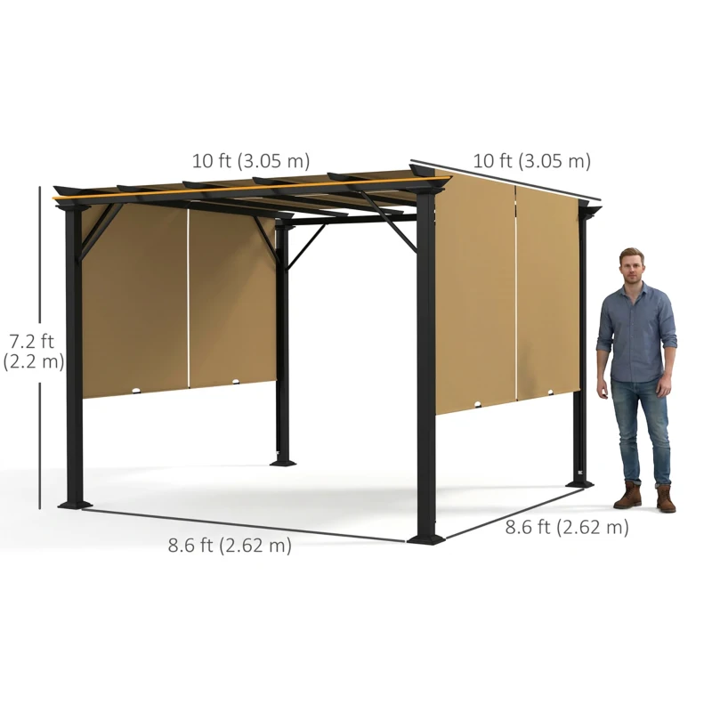 Outsunny 10' x 10' Retractable Pergola Canopy for Backyard, Brown