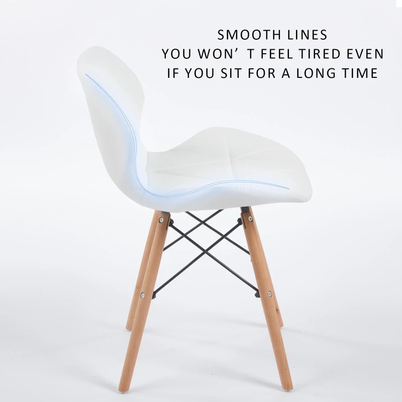 Modern Dining Chair with Backrest and PU Leather Surface, Stain-Resistant Bar Stools with Ergonomic Wood Legs, 18.5'' L x 14.5'' W x 28'' H, White
