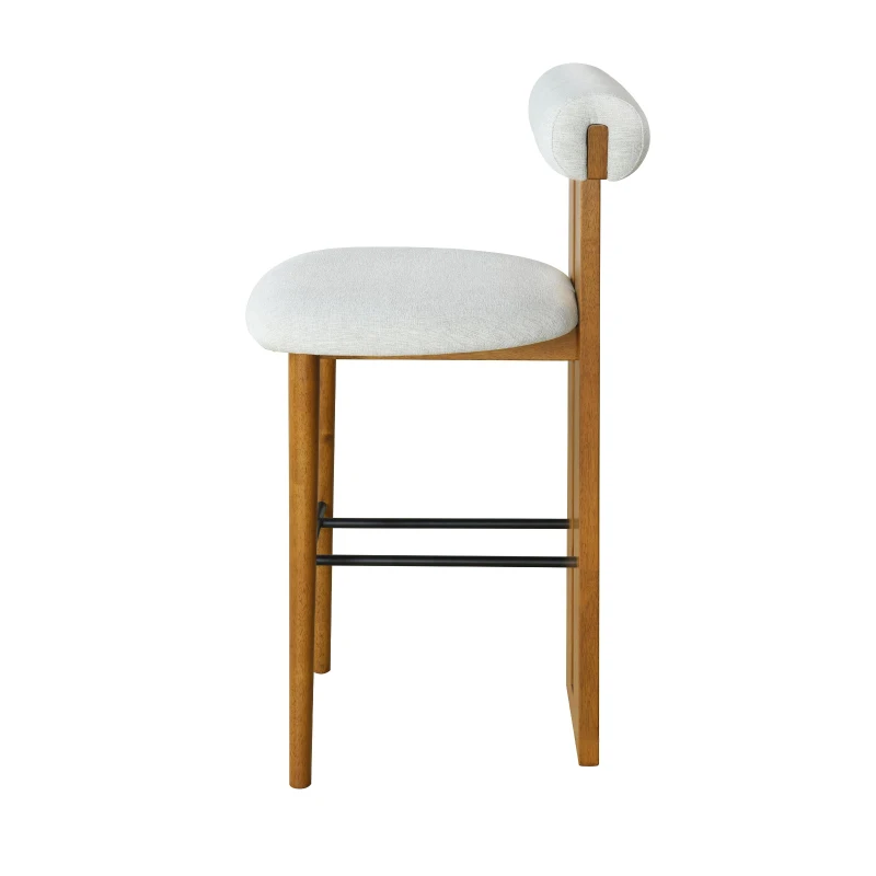 Indoor Modern Bar Stools Set of 2 with Rubber Wood Frame, Fixed Non-Swivel Bar Chairs with Sturdy Metal Footrest, 19'' L x 23'' W x 43'' H, Ivory+Walnut