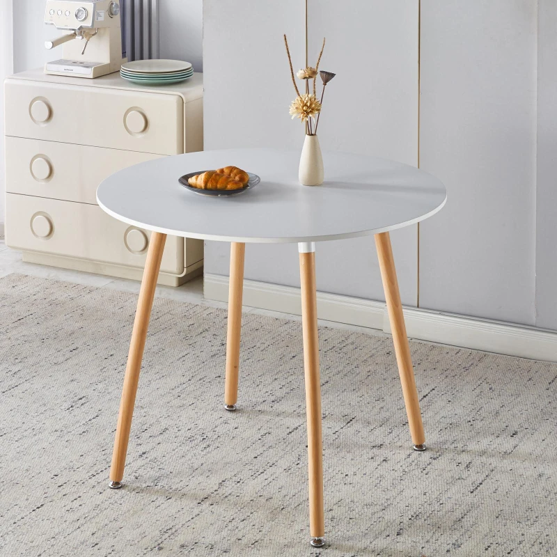 Modern Compact 5-Piece Dining Set with Solid Wood Legs, Minimalist Kitchen Table Set with Adjustable Metal Shims, 35.5'' L x 35.5'' W x 29.5'' H, White