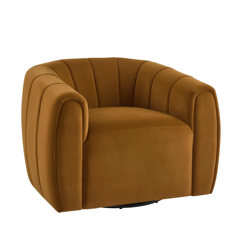Modern Swivel Club Chair with Boutique-Feel Seat, Semi-Circular Backrest Armchair with Integrated Armrests, 37'' L x 32.5'' W x 26.5'' H, Black+Caramel