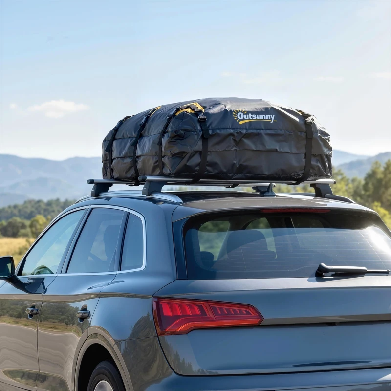 Outsunny Rooftop Cargo Carrier, 21 Cubic Feet Waterproof Soft-Shell Car Roof Storage Bag with Door Hooks, Anti-Slip Mat