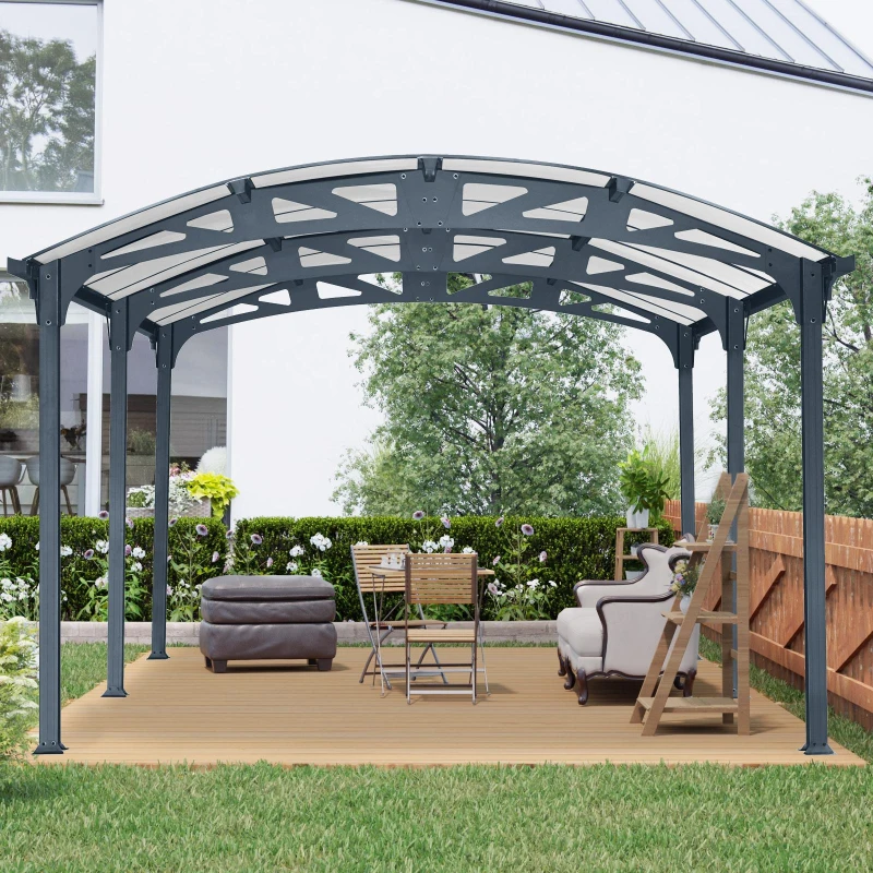 Outdoor Arch Carport with Galvanized Steel Connectors, Covered Driveway Shelter with Ground Anchor Kit, 139'' L x 190'' W x 99'' H, Gray