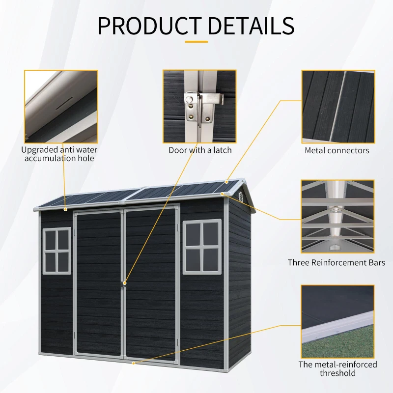 Outdoor Storage Shed with 2 Side Windows and Air Vents, Slim-Footprint Outdoor Organizer with Pad-Lockable Handles, 95.5'' L x 52.5'' W x 81'' H, Black