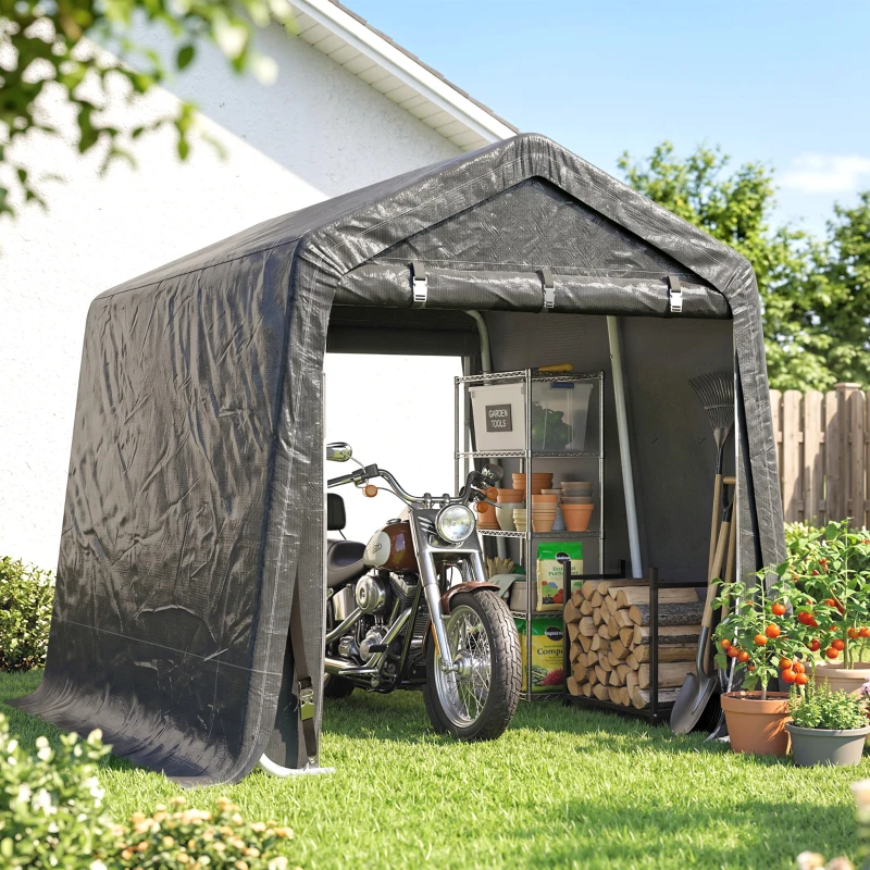 Outsunny 9.2' x 7.9' Garden Storage Tent, Patio Storage Shelter w/ Metal Frame and Double Zipper Doors, Dark Grey